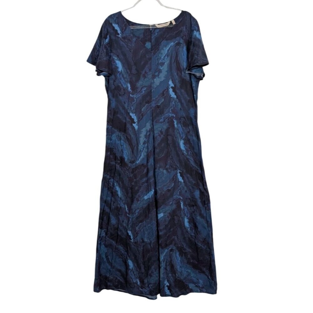 Soft Surroundings Kennedy Maxi Dress Womens Size Medium Blue Marble Short Sleeve
